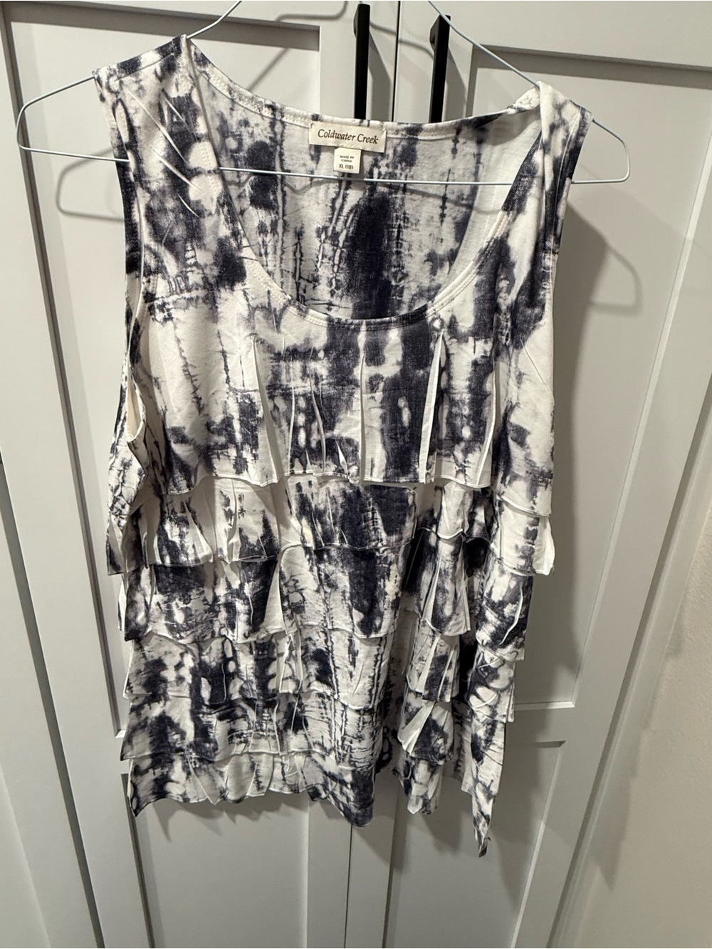 Coldwater Creek Black & White Tie-Dye Ruffle Tank Top